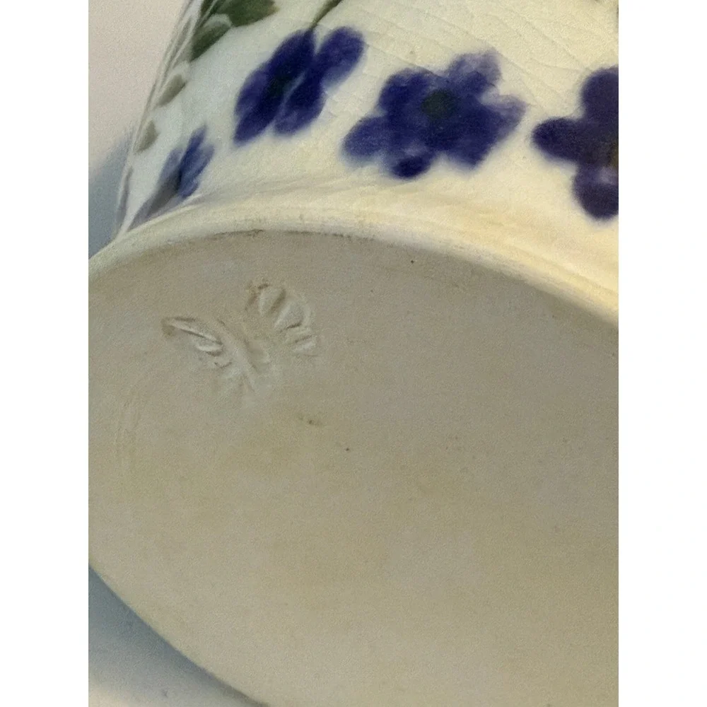 Vintage Purple Floral Hand Painted crackled style glaze‎ Stamp Mark 7.5